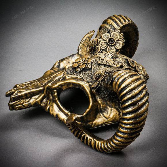 Antelope Devil Ram Horn Skull Ghost Masquerade Mask - Black Gold - Picture 9 of 9
